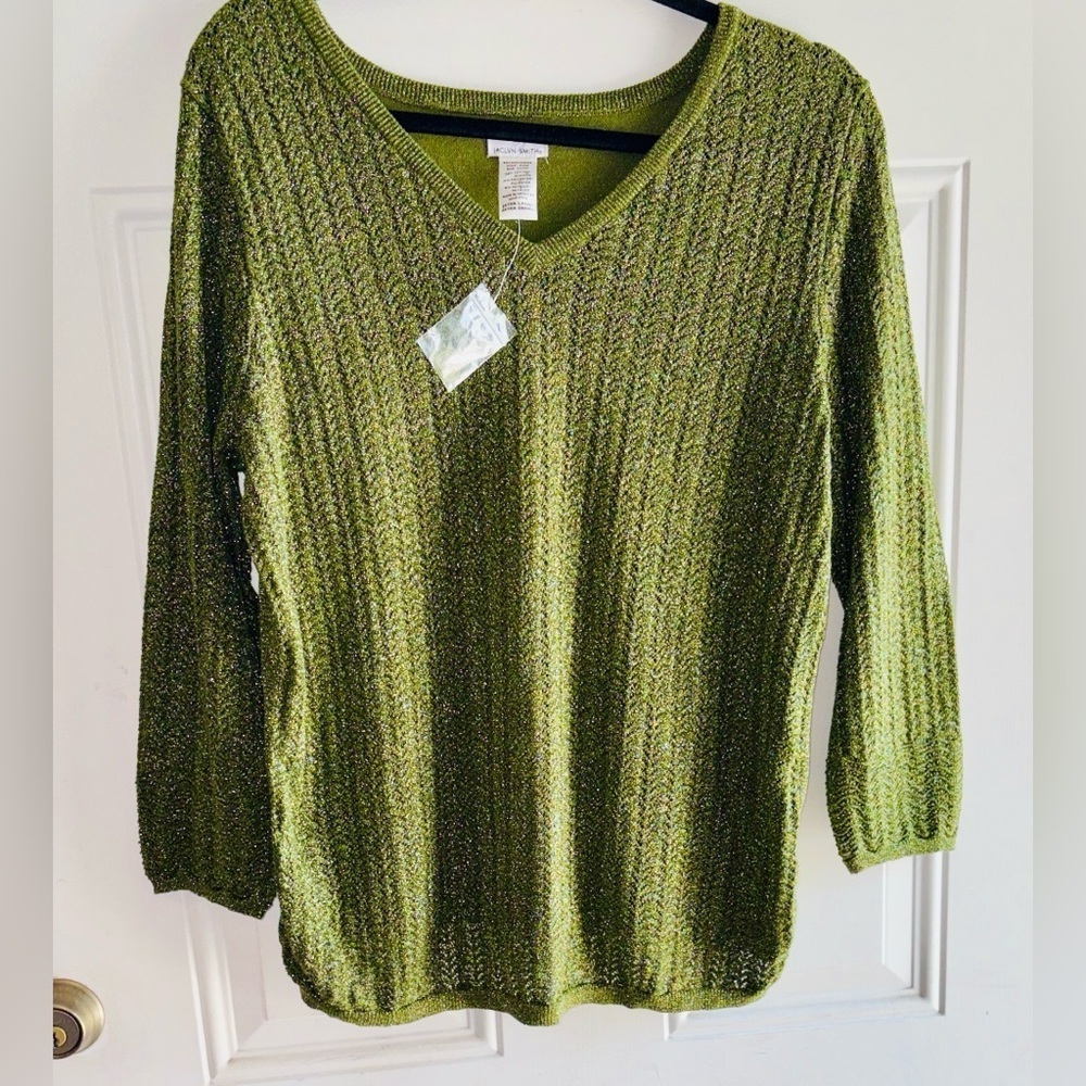 Jaclyn Smith Olive Metallic V-Neck Sweater NWOT Size XL - Picture 7 of 7